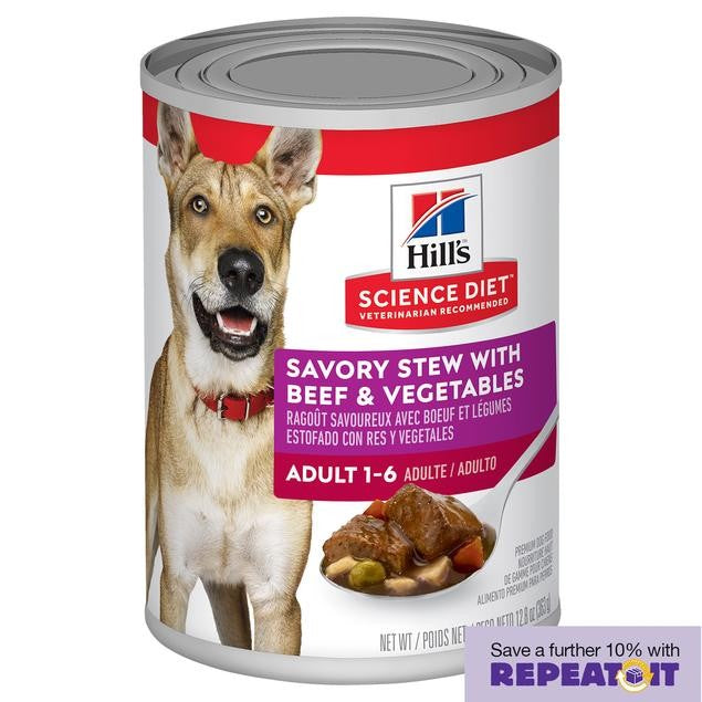 HILLS SCIENCE DIET CAN DOG FOOD SAVORY STEW WITH CHICKEN & VEGES 363G