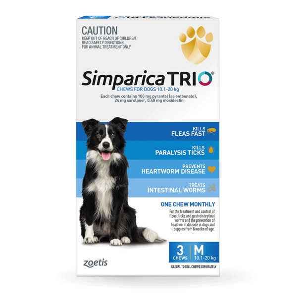 SIMPARICA TRIO CHEWS FOR DOGS 10-20kg