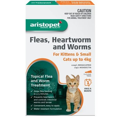 ARISTOPET FLEAS,HEARTWORM AND WORMS FOR KITTENS & SMALL CATS UP TO 4KG