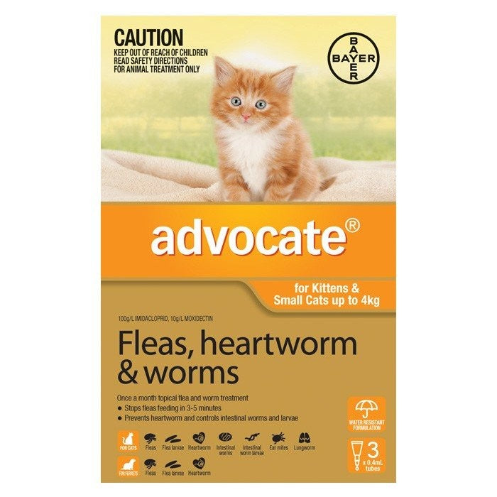 ADVOCATE FLEAS, HEARTWORMS & WORMS TREATMENT FOR CATS UP TO 4kg 3pk