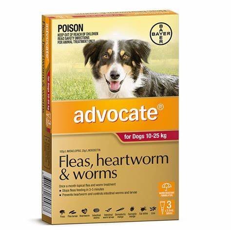 ADVOCATE FLEAS, HEARTWORM & WORMS TREATMENT FOR DOGS 10-25kg