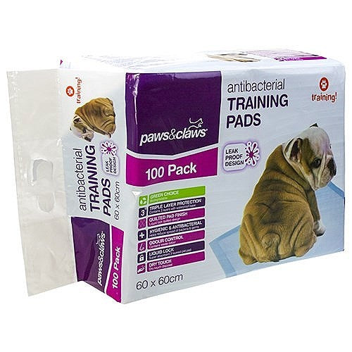 PAWS AND CLAWS ANTIBACTERIAL TRAINING PADS 60 X 60 CM 100 PACK