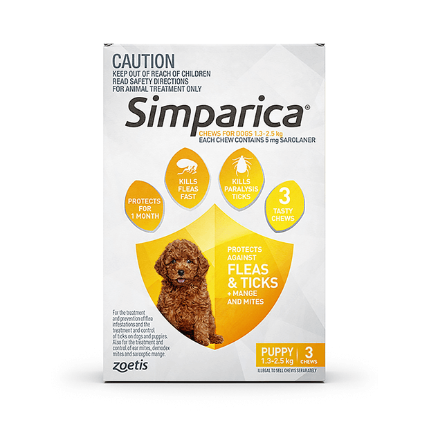 SIMPARICA FLEA,TICK AND MITES CHEWS FOR DOGS 1.3-2.5kg